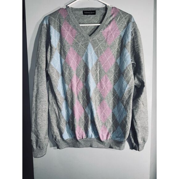 bullock & Jones Other - Bullock & Jones gray argyle cotton cashmere sweater size large